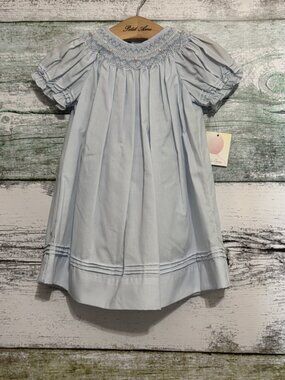 Petit Ami Light Blue Daygown with Smocking and Pearls 6 Months